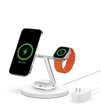 Зарядная док-станция Belkin BOOST CHARGE PRO 3-in-1 Wireless Charger with MagSafe White (HPGA2, WIZ009ttWH-APL)
