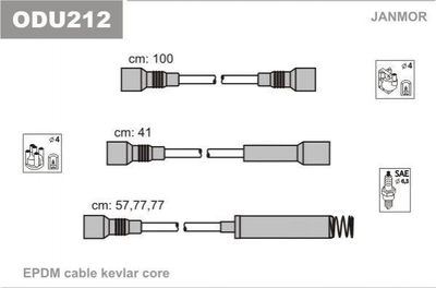 Провода высоковольтные Janmor ODU212 Opel Omega, Frontera 1612497, 1612531, 90350555