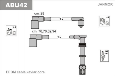 Провода высоковольтные Janmor ABU42 Audi 100 053905433, 053905431, N10266901