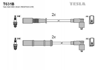 Провід високовольтний TESLA T631B Fiat Punto, Grande Punto, Panda, 500, Doblo; Ford KA 9S5112286BA, 9S5112286AA, 55195776