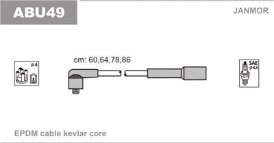 Провода высоковольтные Janmor ABU49 Volkswagen Bora, Golf, Touran, Caddy; Audi A3 06A905409A, 06A905409E, 06A905409F