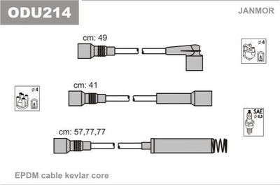 Провода высоковольтные Janmor ODU214 Opel Kadett, Vectra, Astra 1612498, 1612499, 1612530