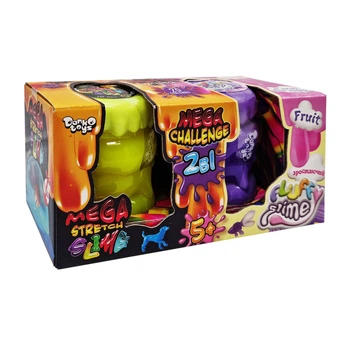 Вязкая масса "2 в 1 "Mega Stretch Slime" и "Fluffy Slime" FLS-03-01U укр Желто-фиолетовый