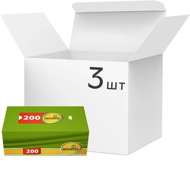 Упаковка косметичних серветок ECOLO 2 Шари 200 листів х 3 шт (4820023748576_3)