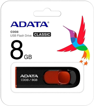 Pendrive ADATA Classic C008 8GB USB 2.0 Czarny/Czerwony (4718050609598)