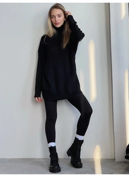 Светр oversize подовжений широкий MB чорний, one size СВ9046