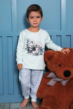 Пижама для мальчика голубая теплая с начесом новогодняя 110 р Арт. 964 Kazan bebe