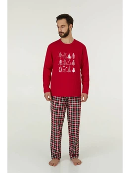 Пижама мужская с начесом новогодняя Рождественское настроение Ellen&nbsp;Family look Merry Christmas 02k L Красный