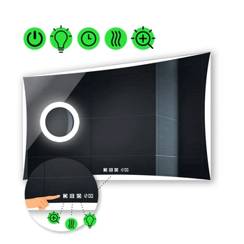 LED-зеркало 80x70см, с тремя сенсорами, часами, подогревом и линзой с подсветкой, модель Amado (Amadog53)