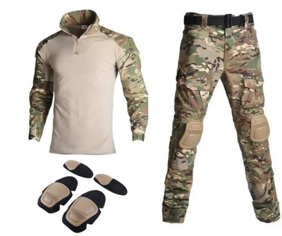 Тактический костюм 3 в 1, рубашка+ Брюки + наколенники и налокотники размер 2XL