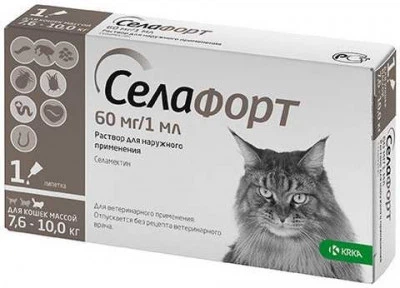 Селафорт - капли от Блох клещей и гельминтов для кошек 7,6-10кг