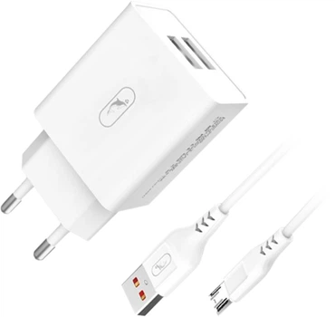 Сетевое зарядное устройство Sky Dolphin SC30V 2xUSB 2.1A + кабель microUSB White (MZP-000114)