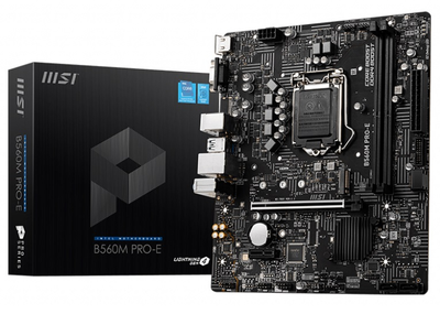 Мат.плата 1200 (B560) MSI B560M PRO-E, B560, 2xDDR4, Int.Video(CPU), 4xSATA3, 1xM.2, 1xPCI-E 16x 4.0, 1xPCI-E 1x 3.0, ALC897, I219V, 4xUSB3.2/6xUSB2.0, VGA/HDMI, MicroATX