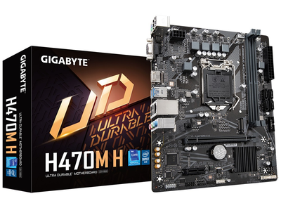 Мат.плата 1200 (H470) Gigabyte H470M H, H470, 2xDDR4, Int.Video(CPU), 4xSATA3, 1xM.2, 1xPCI-E 16x 3.0, 1xPCI-E 1x 3.0, ALC887, RTL8111H, 4xUSB3.2/6xUSB2.0, VGA/HDMI, MicroATX