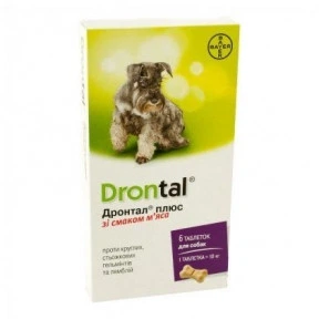 Drontal плюс от глистов у собак со вкусом мяса 1 упаковка 6 таблеток