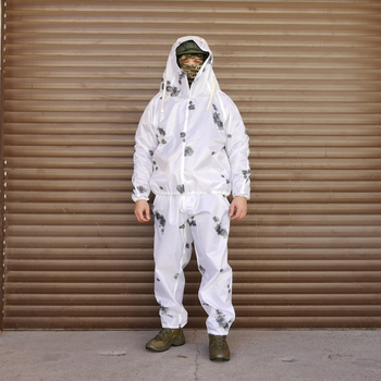 Тактический зимний костюм маскировочный водонепронецаемый, Маскхалат "Клякса" белый камуфляж для ВСУ