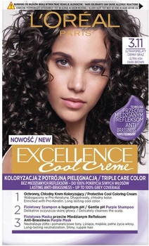 Farba do włosów L'Oreal Paris Excellence Cool Creme 3.11 Ultrapopielaty Ciemny Brąz 260 g (3600523940011)