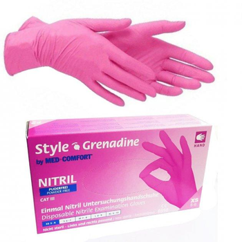 Рукавички нітрилові неопудрені Med Comfort розмір S 100шт (50пар) рожеві