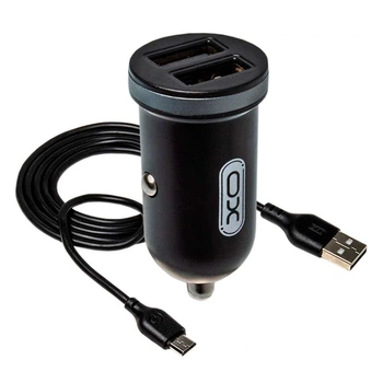 Автомобільний зарядний пристрій XO TZ08 2.1A/2 USB + MicroUSB Black 65094