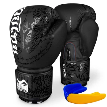 Боксерские перчатки Phantom Muay Thai Black 16 унций PU + капа