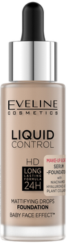 Тональна основа для обличчя Eveline Cosmetics Liquid Control HD з піпеткою 025 Light Rose 32 ml (5903416048558)