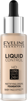 Тональна основа для обличчя Eveline Cosmetics Liquid Control HD у Флаконі Розгладжуюча Матуюча Зволожуюча з піпеткою 001 Porcelain 32 мл (5901761987959)