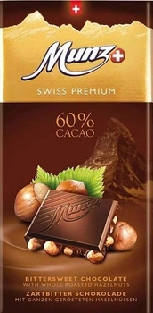 Шоколад Munz Premium чорний 60% з цільним фундуком 100 г (7610041080904)