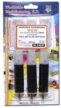 Заправочный набор WWM Canon PG-37/PG-40 (3х20 мл) Black Pigment (IR3.C40/BP)