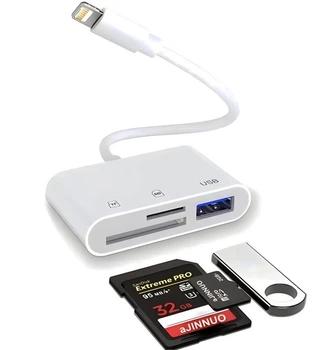 Картрідер для Apple iPhone iPad Lightning на USB та SD/TF Card Reader Перехідник для айфону на флешку та SD TF White