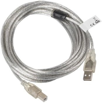 Кабель Lanberg USB-A – USB Type-B 2.0 5 м Ferryt Transparent (5901969413571)