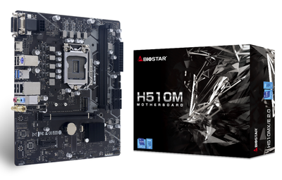 Мат.плата 1200 (H510) Biostar H510MX/E 2.0, H510, 2xDDR4, Int.Video(CPU), 4xSATA3, 1xM.2, 1xPCI-E 16x 4.0, 1xPCI-E 1x 3.0, 1xM.2 (Key E), ALC897, I219V, 4xUSB3.2/8xUSB2.0, VGA/DVI-D/HDMI, MicroATX