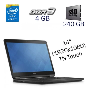Ноутбук Б класс Dell Latitude E7450 / 14" (1920x1080) TN Touch / Intel Core i7-5600U (2 (4) ядра по 2.6 - 3.2 GHz) / 4 GB DDR3 / 240 GB SSD / Intel HD Graphics 5500 / WebCam / АКБ не держит б/у