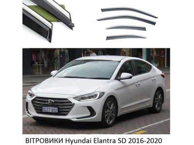 Дефлекторы окон ветровики Hyundai Elantra седан 2016-2020 П/К скотч FLY нержавеющая сталь 3D BHYET1623-W/S (50-51)
