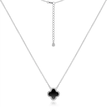 Серебряное колье клевер с ониксом, Размер 43 см x 0,1 см, Вес: 2.6 г