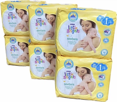 BOX 144 штук підгузків ASDA Little Angels 1 розмір, 2-5 кг