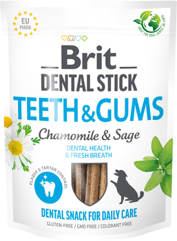 Лакомства для собак Brit Care Dental Stick Teeth & Gums здоровые десны и зубы, ромашка и шалфей 7 шт, 251 г (8595602564354)