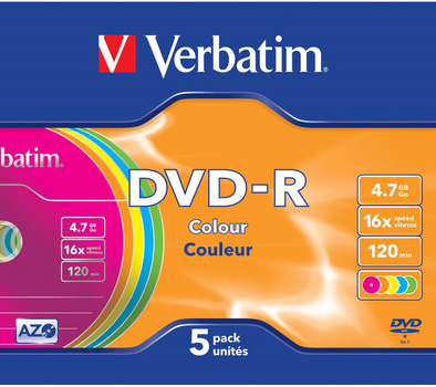 Verbatim DVD-R 4.7 GB 16x Slim 5 шт Color (23942435570)