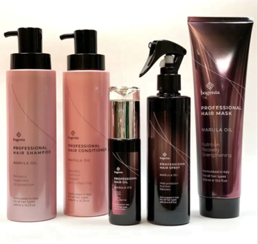 Набір: спрей, шампунь, кондиціонер, олія Bogenia Professional Hair Marula Oil