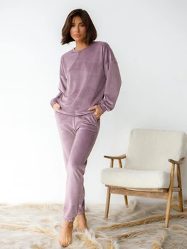 Пижама (свитшот + штаны) женская теплая велюровая BARWA garments 0332/333 S Фрезовая (2113323331077)
