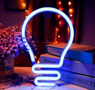 Настенный неоновый светильник ночник Лампочка Decoration Lamp (26х17 см, USB, 5 В, 3хАА, лампа) - Синяя