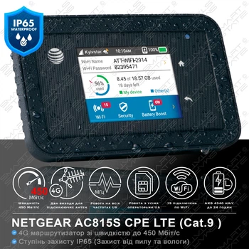 4G LTE WiFi маршрутизатор NETGEAR AC815S CPE Cat.9 (LTE ADVANCED) | Скорость до 450 Мбит/с | Два выхода под антенну | Аккумулятор 4340 мАч | Защита от пыли и влаги по стандарту IP65