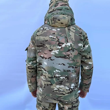 Тактична військова куртка тепла Multicam софтшел, армійська, мембранна, водовідштовхувальна, вітронепроникна з флісовою підкладкою, пальто з капюшоном, бомбер, бушлат, мультикам р.5XL