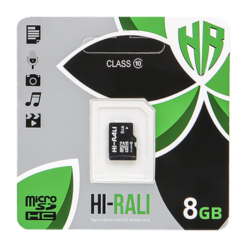Карта памяти 8GB Hi-Rali MicroSDHC Class 10 (HI-8GBSD10U1-00) для хранения информации
