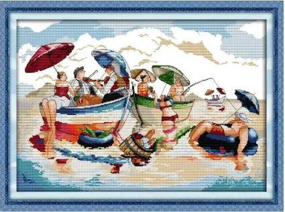 Набор для вышивания по нанесённой на канву схеме "Sea Party ". AIDA 14CT printed, 59*43 см