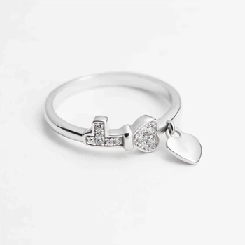Серебряное кольцо с подвеской сердечком и фианитами, Размер 18,0, Вес: 1.8 г