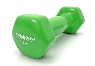 Гантель EasyFit 1 кг 1 шт с виниловым покрытием зеленая цельная литая неразборная для фитнеса (SC1-00GN)