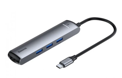 USB-хаб Baseus Mechanical Eye 6 в 1 Type-C to USB3.0х3 + HDMI + RJ45 + Type-C PD Ethernet Grey (CAHUB-J0G)