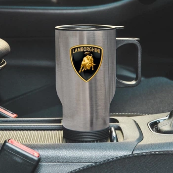 Термокружка автомобильная с логотипом Lamborghini 450 мл серебристая