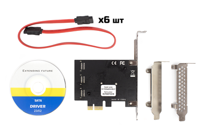 Контроллер Frime (ECF-PCIEto6SATAIII002.LP) PCI-Ex1-6xSata III, 88SE9215+ASM1093