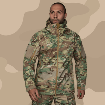 Тактическая зимняя куртка на флисе CM Stalker SoftShell Multicam / Водоотталкивающая военная куртка камуфляж, L